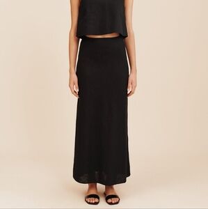 REVOLVE Posse Aurora Skirt Linen Size Large Black Maxi Length